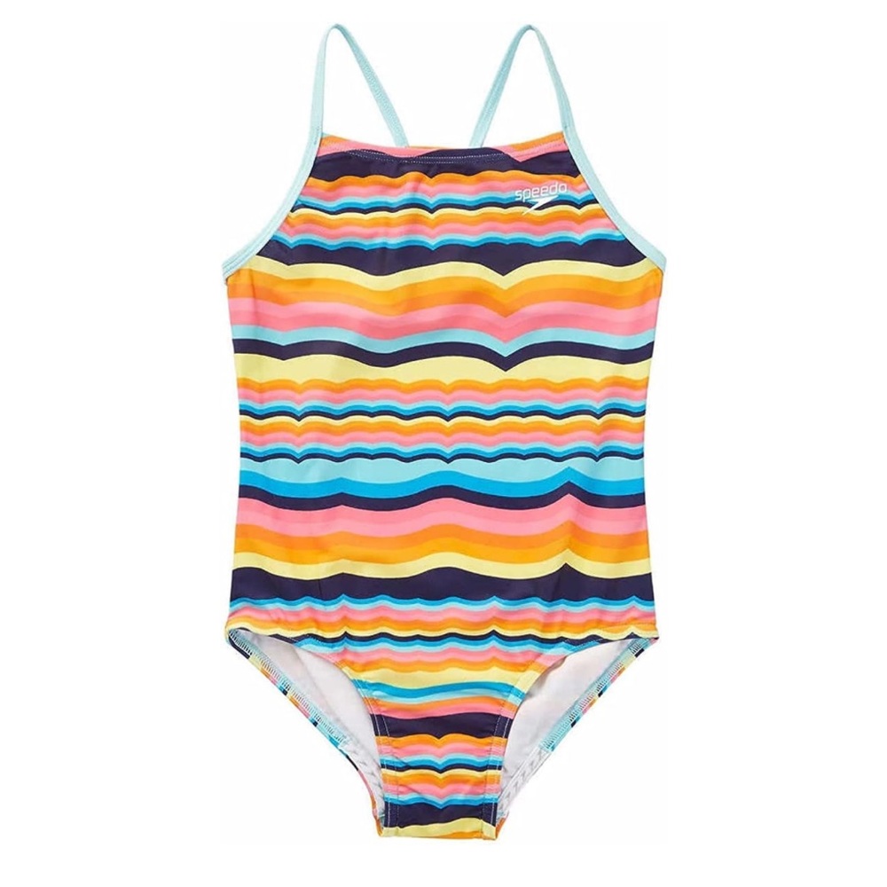 Speedo Girls Striped One Piece Swimsuit